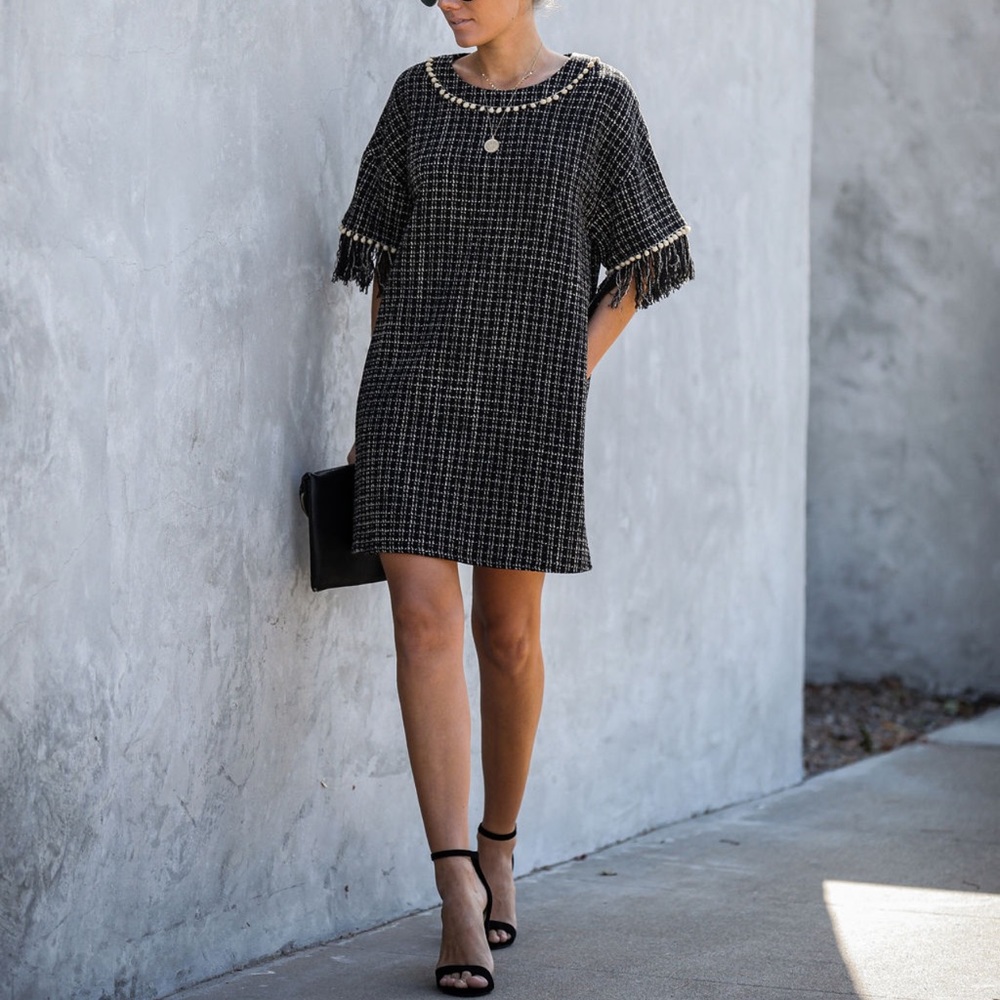 VICI Marleen Tweed Pom Pom Embellished Mini Dress Size Small NWT